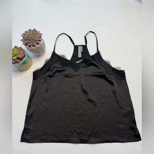 Anthropologie Black Lace Cami Racer Back Size L NWT